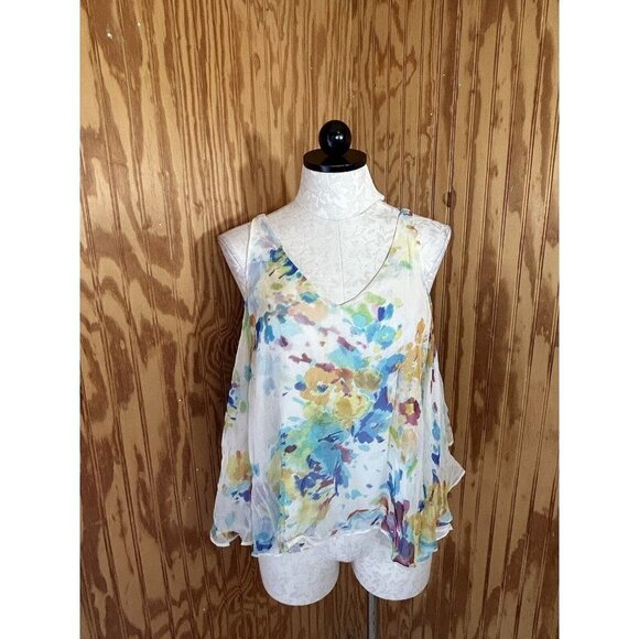 Anthropologie Maeve Silk Chiffon Cold Shoulder Watercolor Top Size Small - Picture 2 of 10